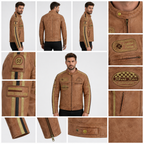 Mens Motorcycle Jackets with Retro Racing Badges