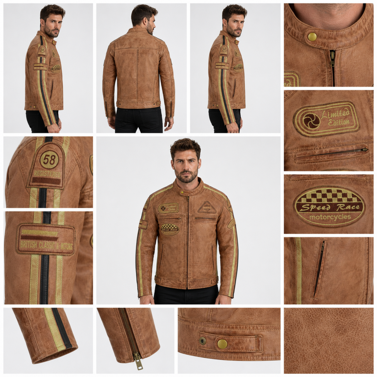 Mens Motorcycle Jackets with Retro Racing Badges