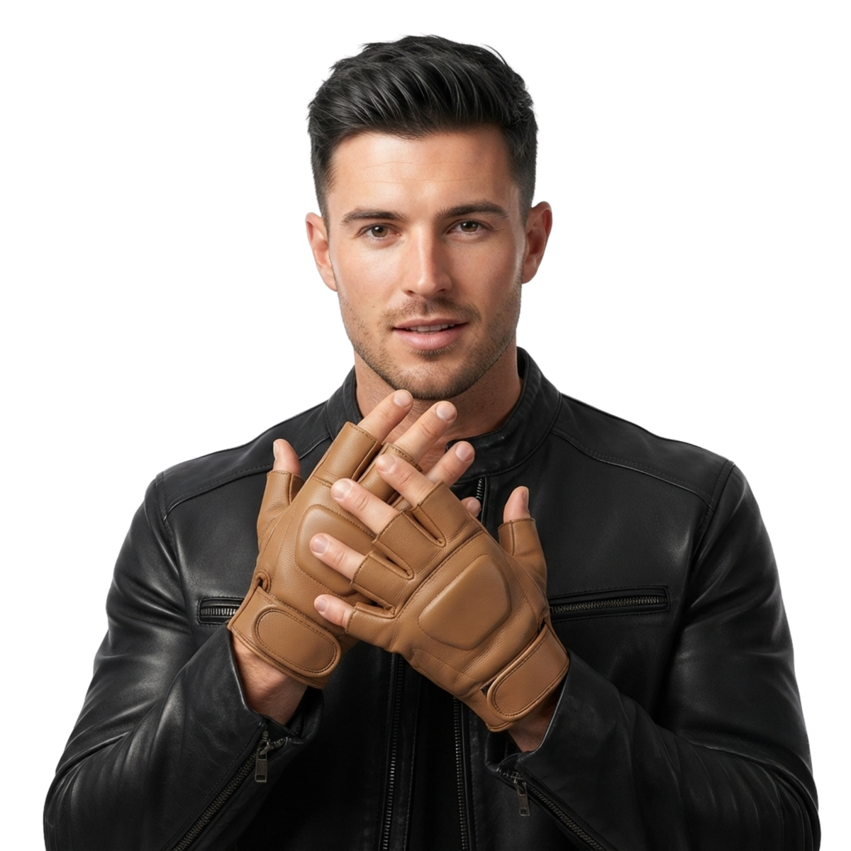 Fingerless Leather Gloves for Men in Nappa Leather