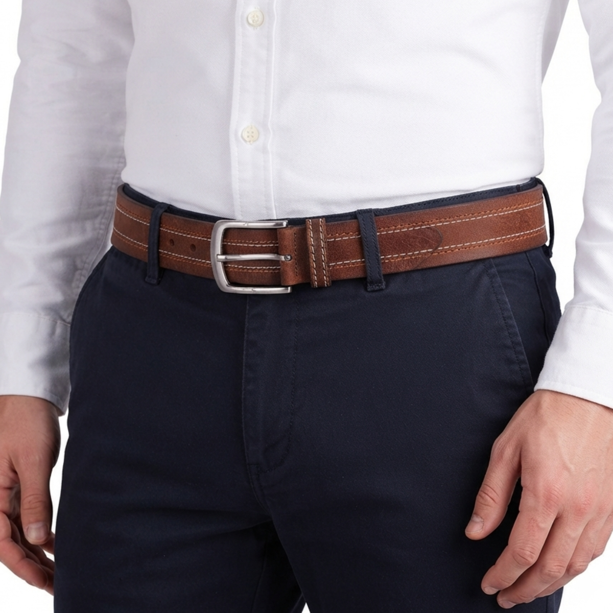 Mens Designer Belts with Durable Quad-Stitch Design on Premium Leather