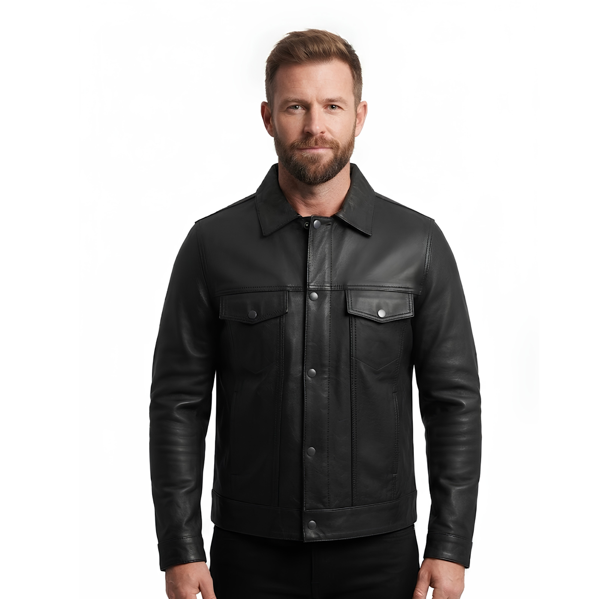 Best Men's Leather Jackets  Black Napa Trucker by Gallanto