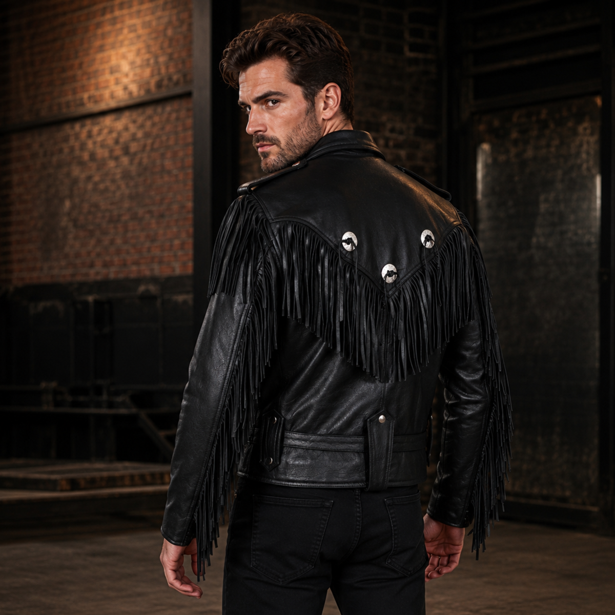 Rustic Vintage Biker Jackets with Fringe and Conchos