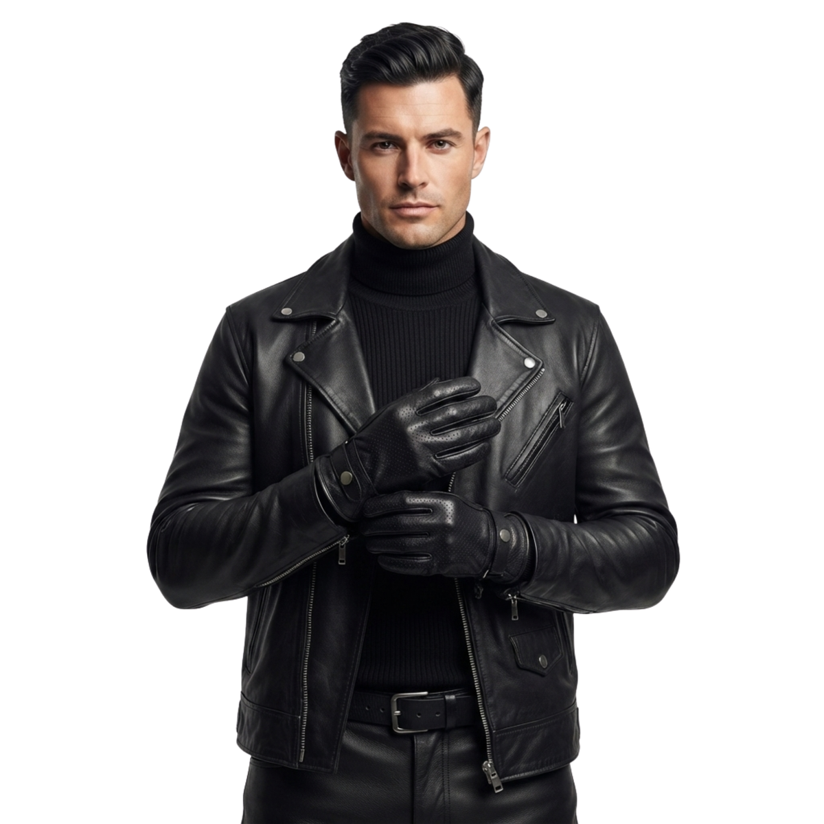Motorcycle Gloves for Summer with Vintage Vented Leather Design