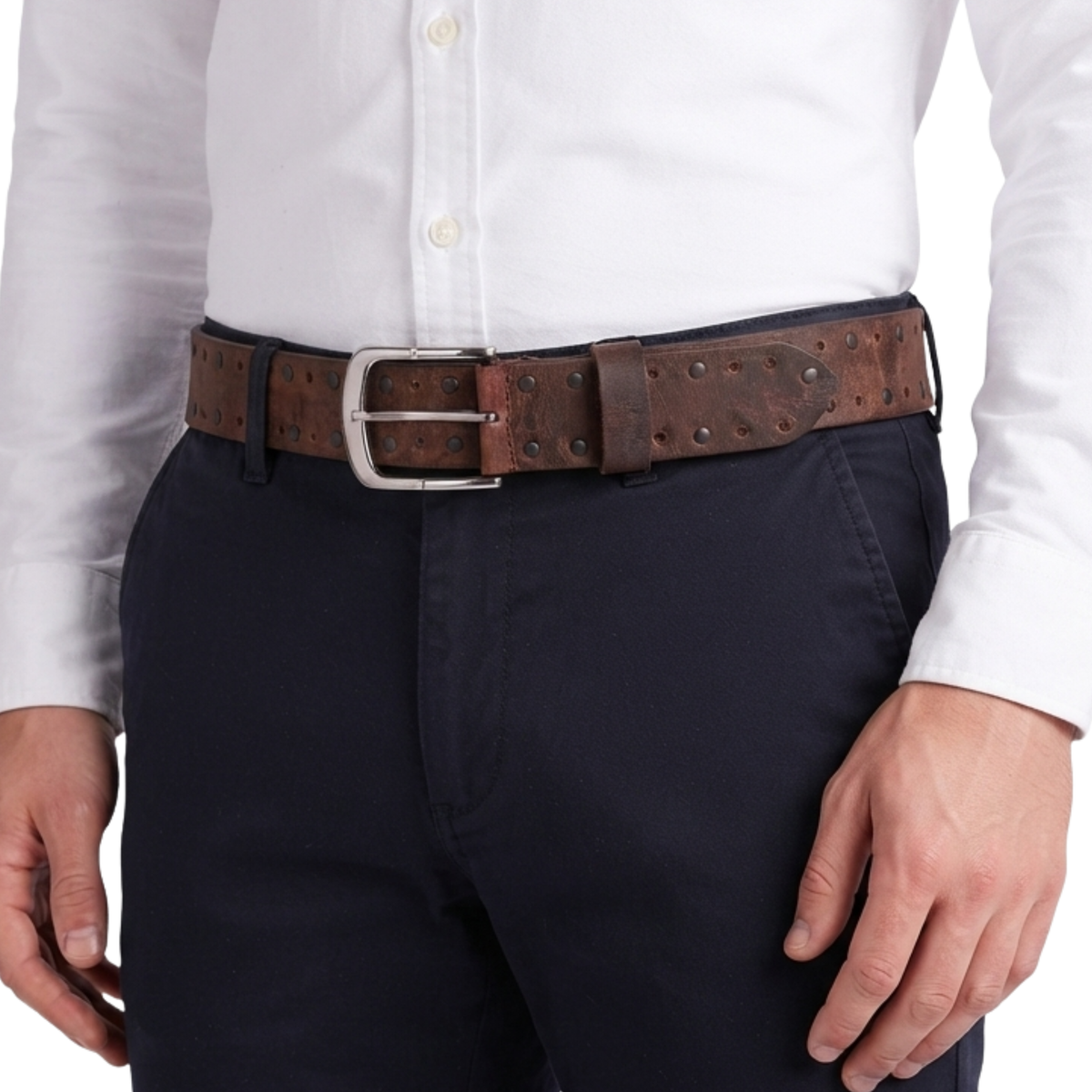 Gents Leather Belts with Distinctive Crazy Rivets Design