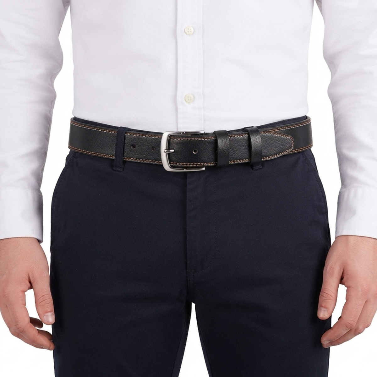 Gallanto Male Belts with Smart Double-Stitch Genuine Leather Design