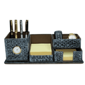 Leather Desk Organizer for Pens with Clock and Crocodile Leather