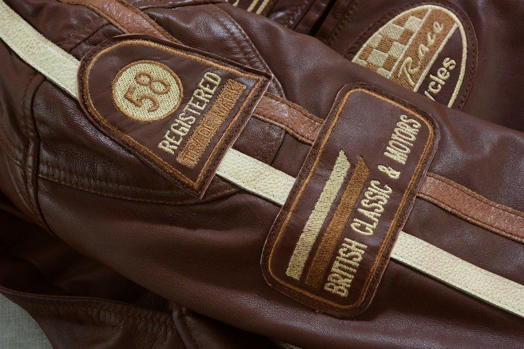 Mens Motorcycle Jackets with Retro Racing Badges