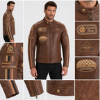 Mens Motorcycle Jackets with Retro Racing Badges