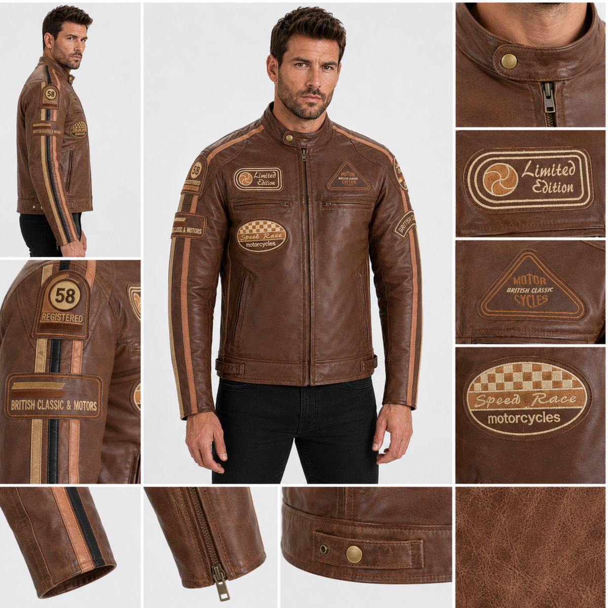 Mens Motorcycle Jackets with Retro Racing Badges