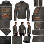 Cowhide Leather Riding Jacket with Classic Stripes