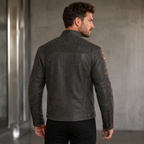 Cowhide Leather Riding Jacket with Classic Stripes