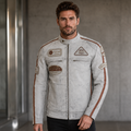 Cowhide Leather Riding Jacket with Classic Stripes