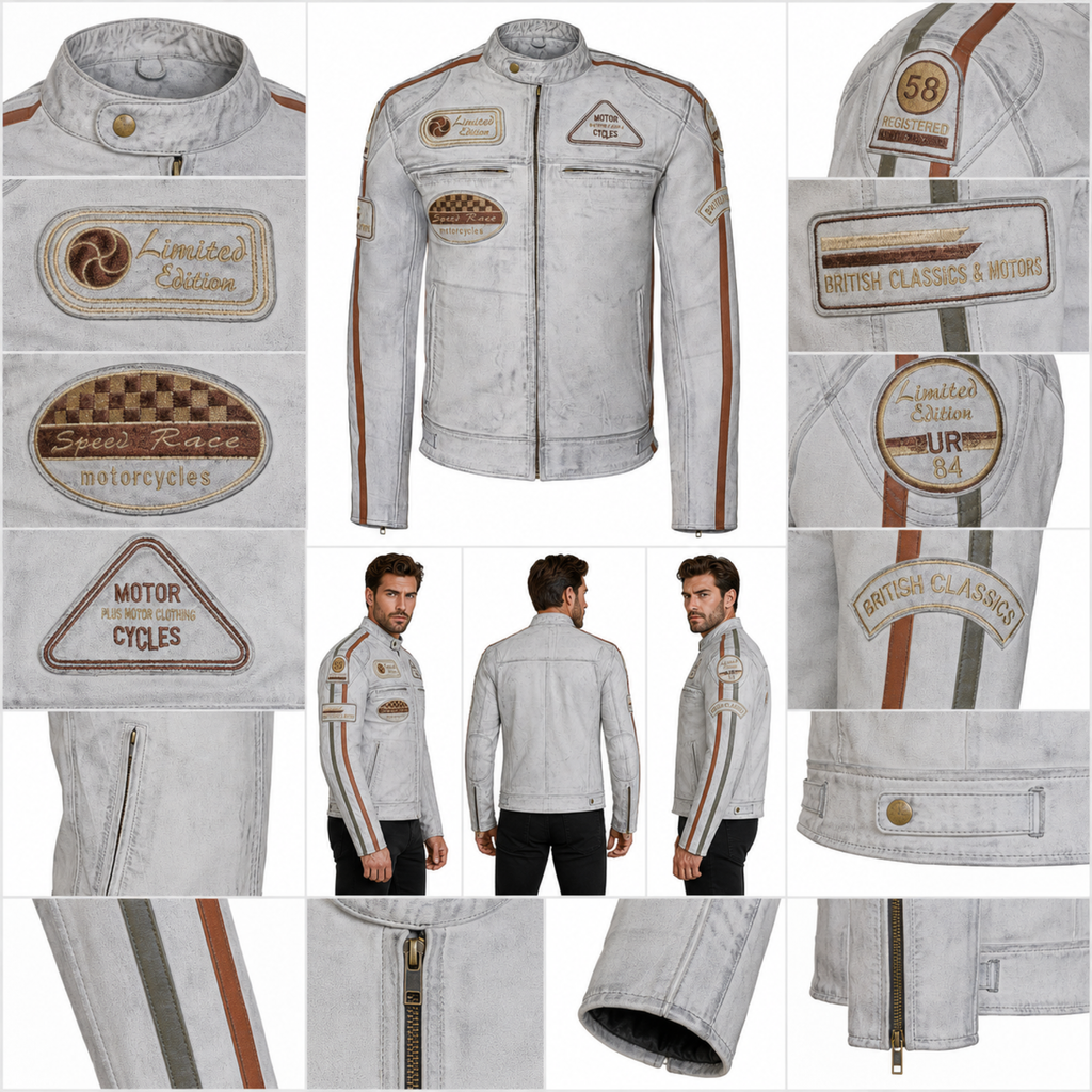 Cowhide Leather Riding Jacket with Classic Stripes