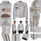 Cowhide Leather Riding Jacket with Classic Stripes