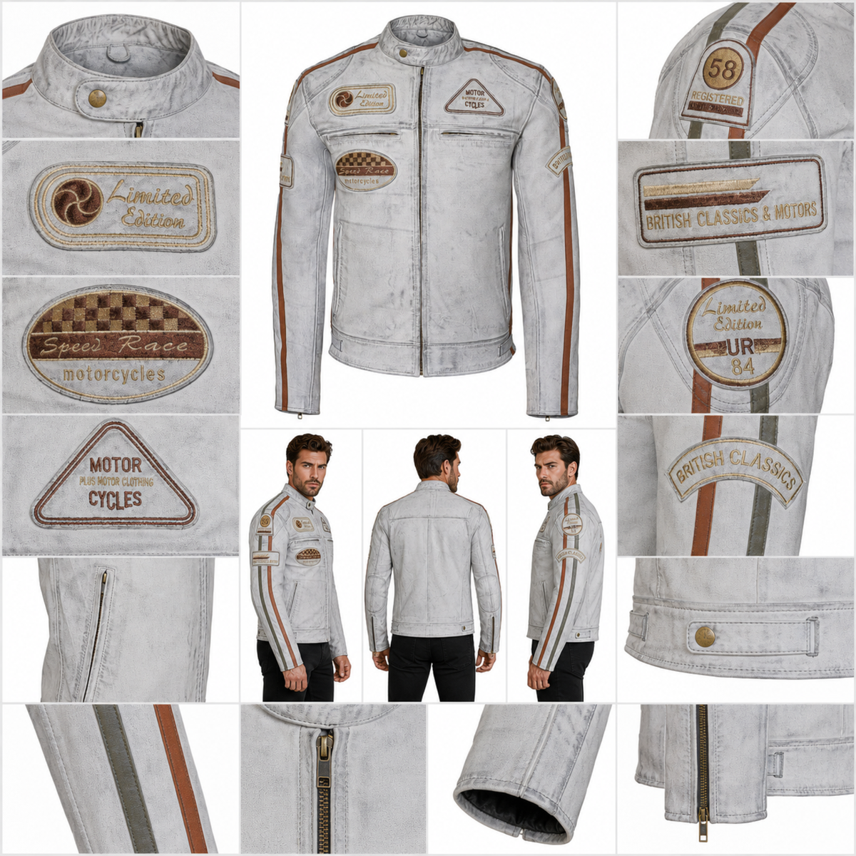 Cowhide Leather Riding Jacket with Classic Stripes