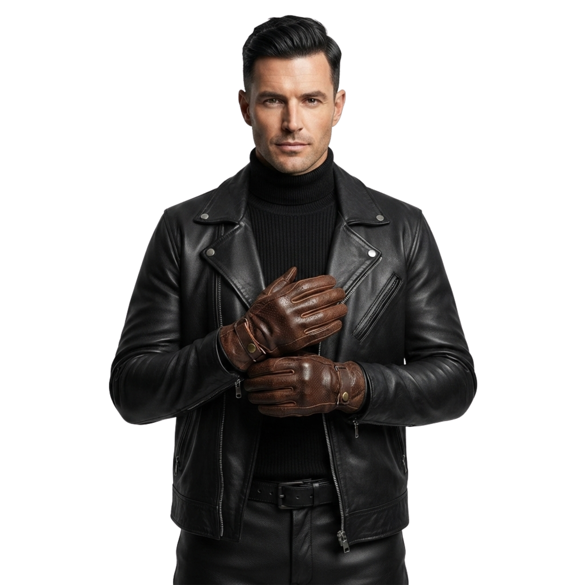 Motorcycle Gloves for Summer with Vintage Vented Leather Design