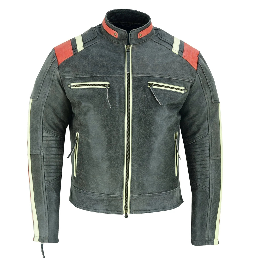 Striped Stonewash Grey Cowhide Motorcycle Jackets