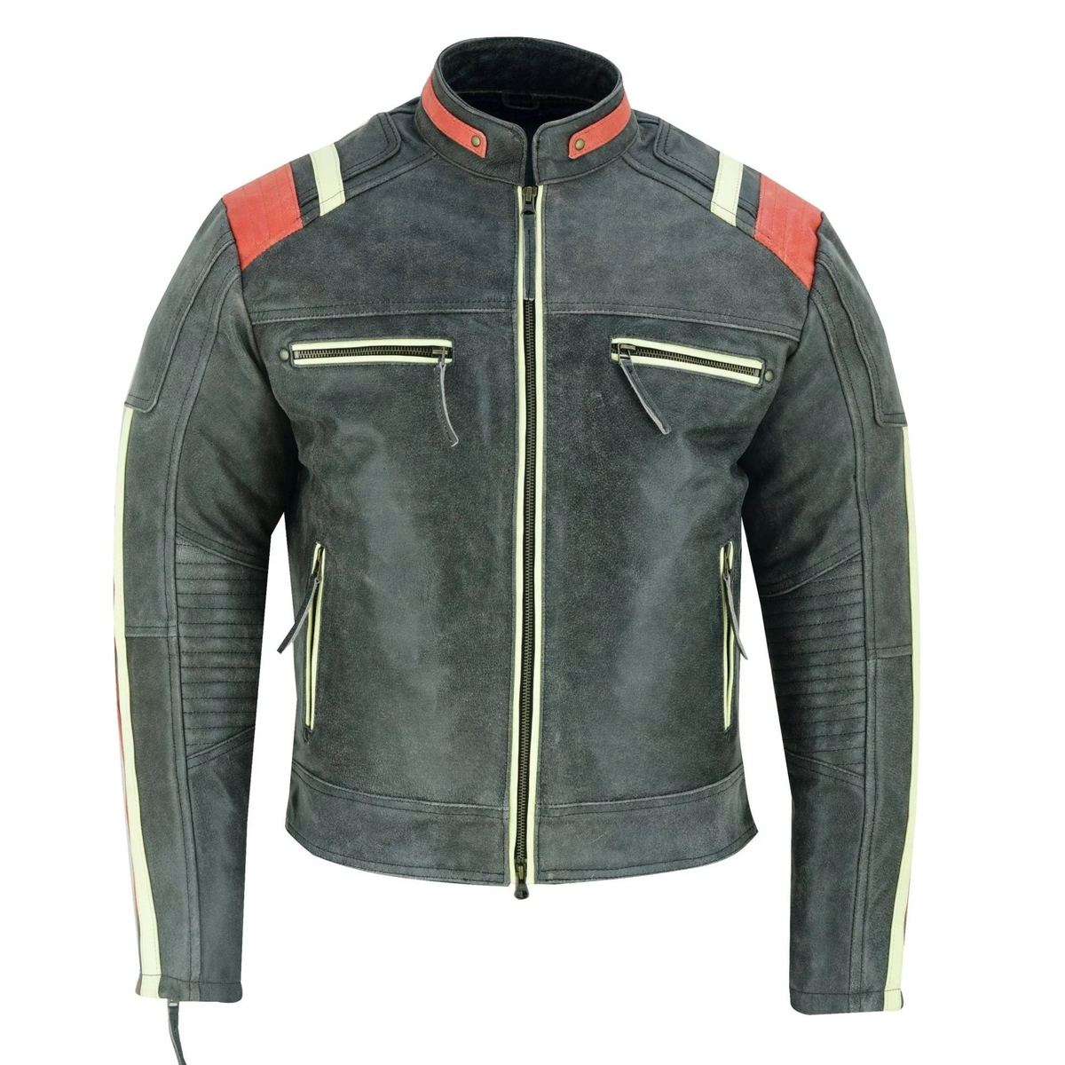 Striped Stonewash Grey Cowhide Motorcycle Jackets