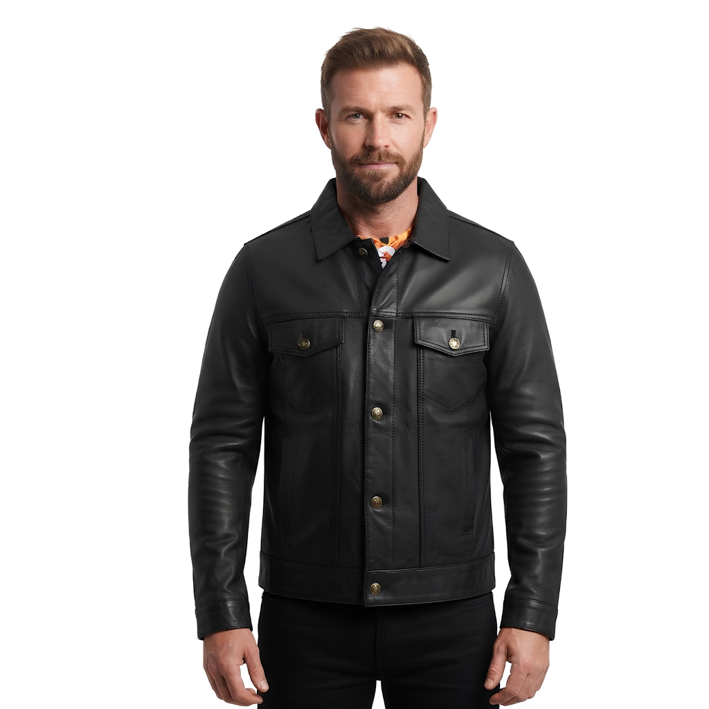 Best Men's Leather Jackets  Black Napa Trucker by Gallanto
