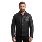 Best Men's Leather Jackets  Black Napa Trucker by Gallanto