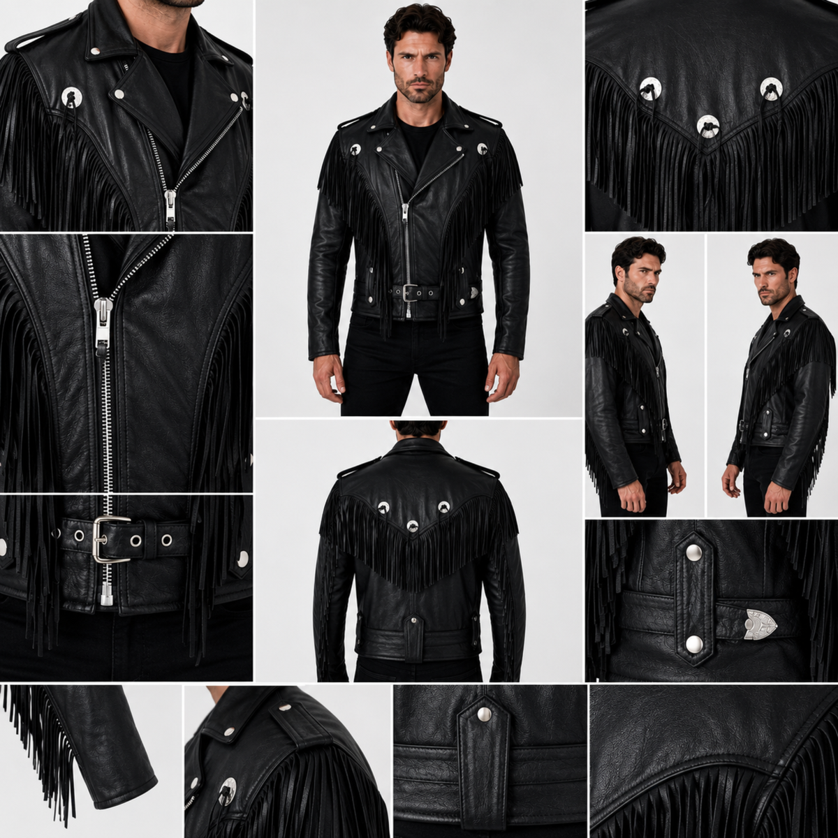 Rustic Vintage Biker Jackets with Fringe and Conchos