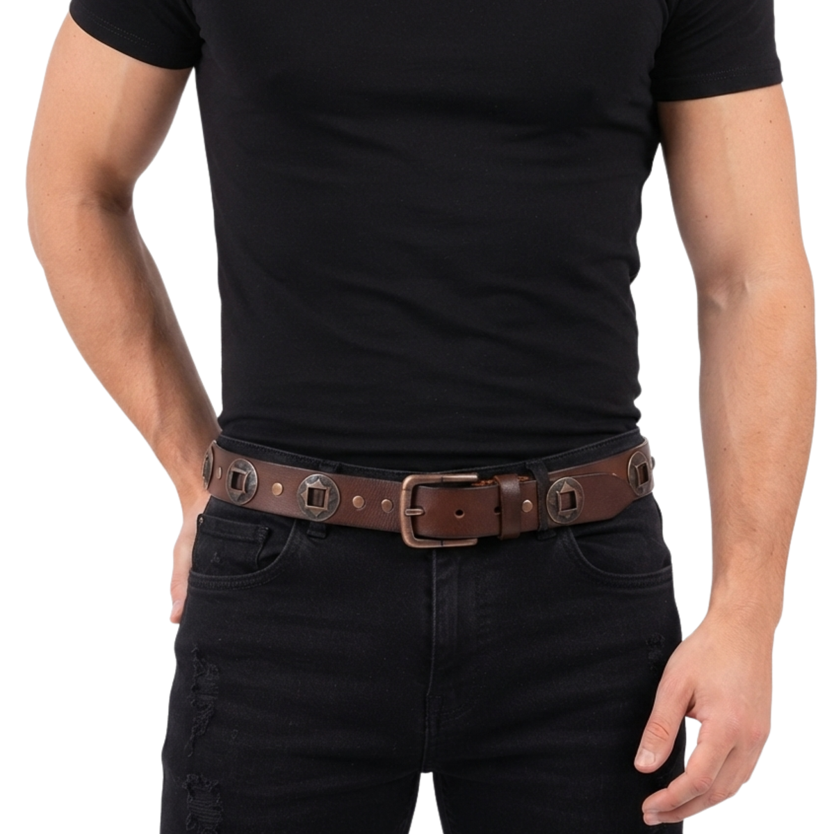 Male Designer Belts with Western Laced Concho Detail
