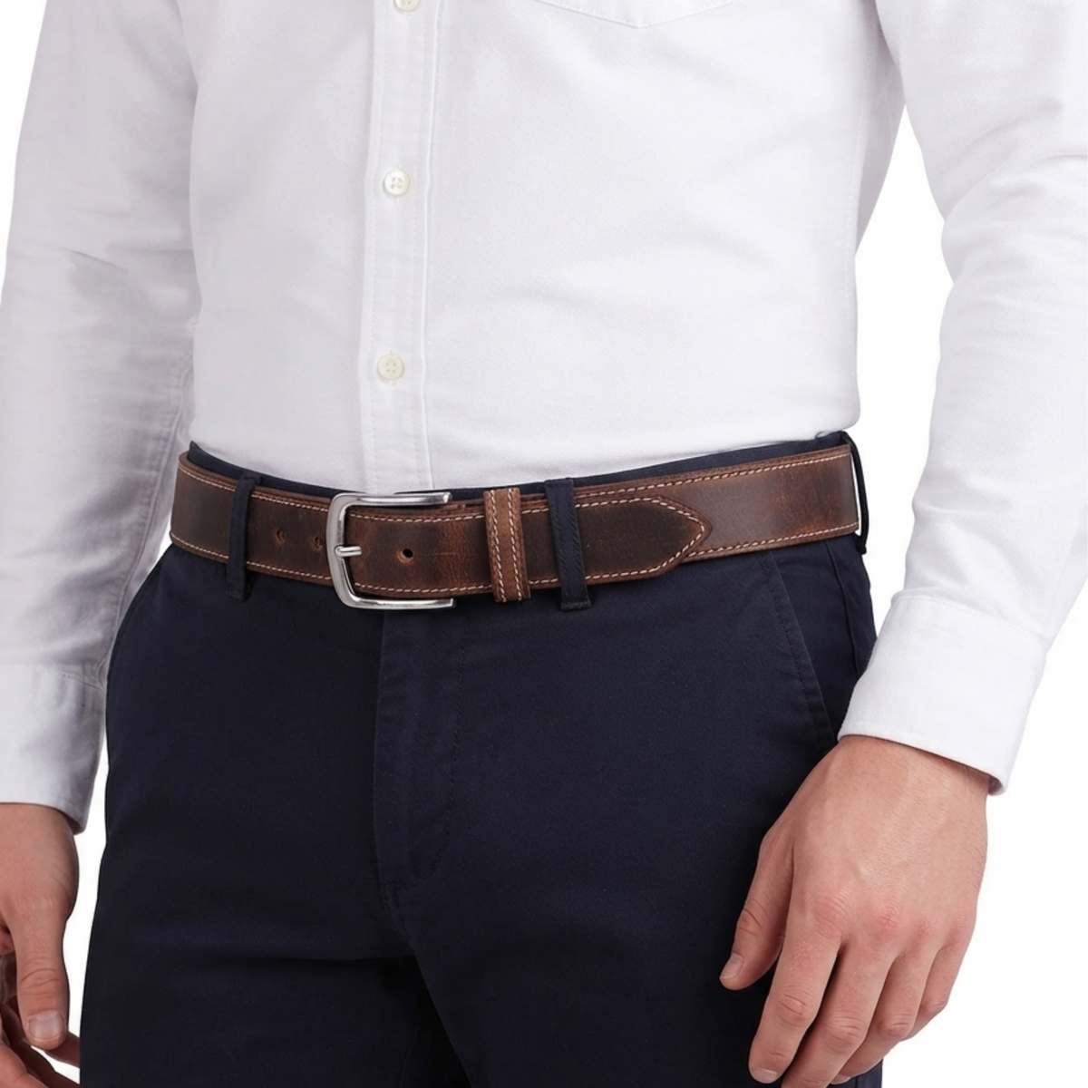 Gallanto Male Belts with Smart Double-Stitch Genuine Leather Design