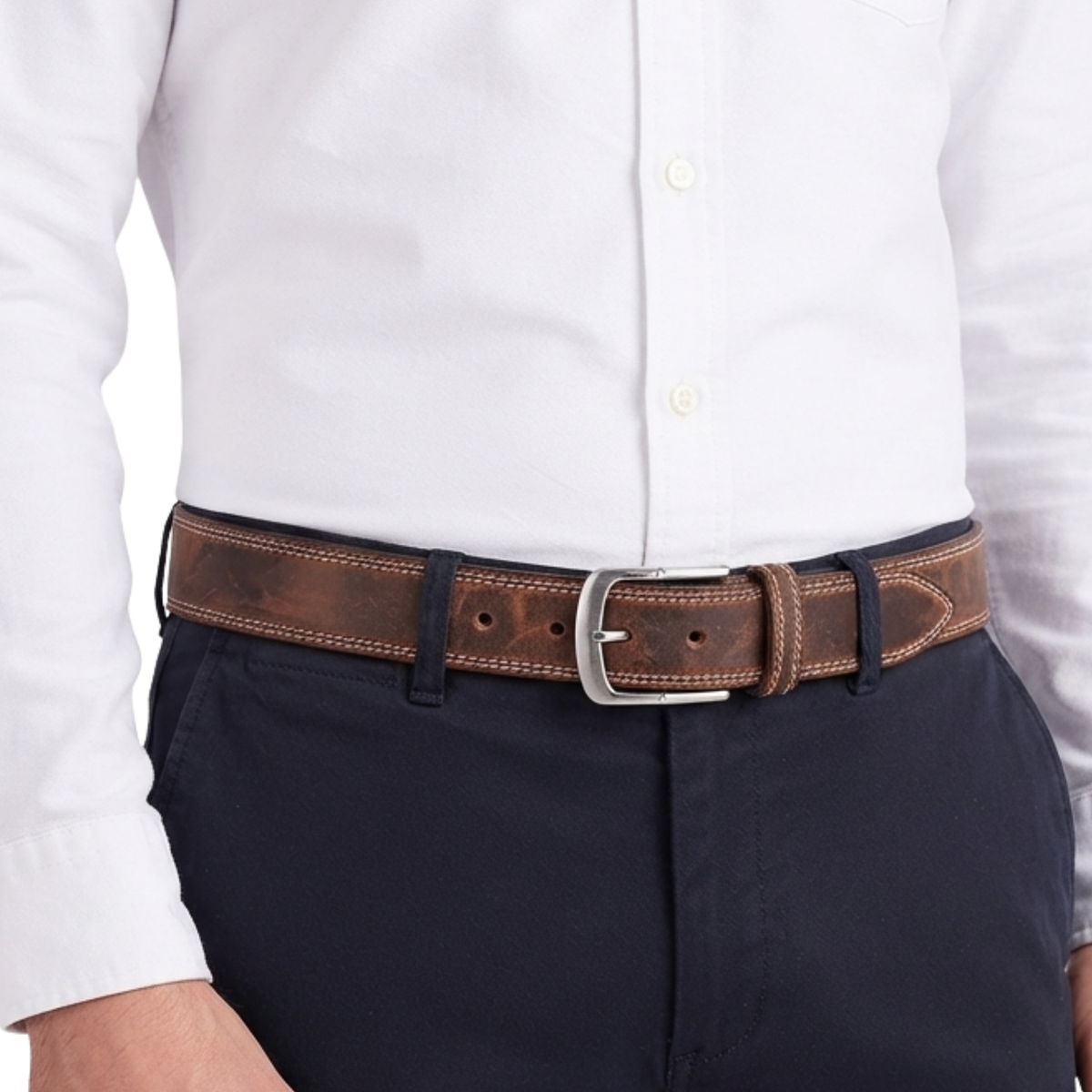 Mens Leather Belts with Durable Triple-Stitch Design