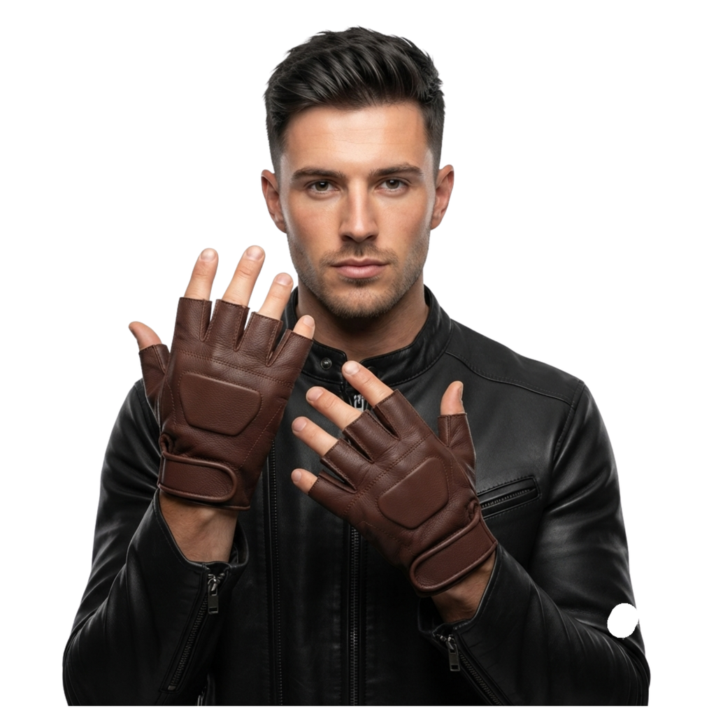 Fingerless Leather Gloves for Men in Nappa Leather