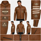 Cowhide Leather Riding Jacket with Classic Stripes