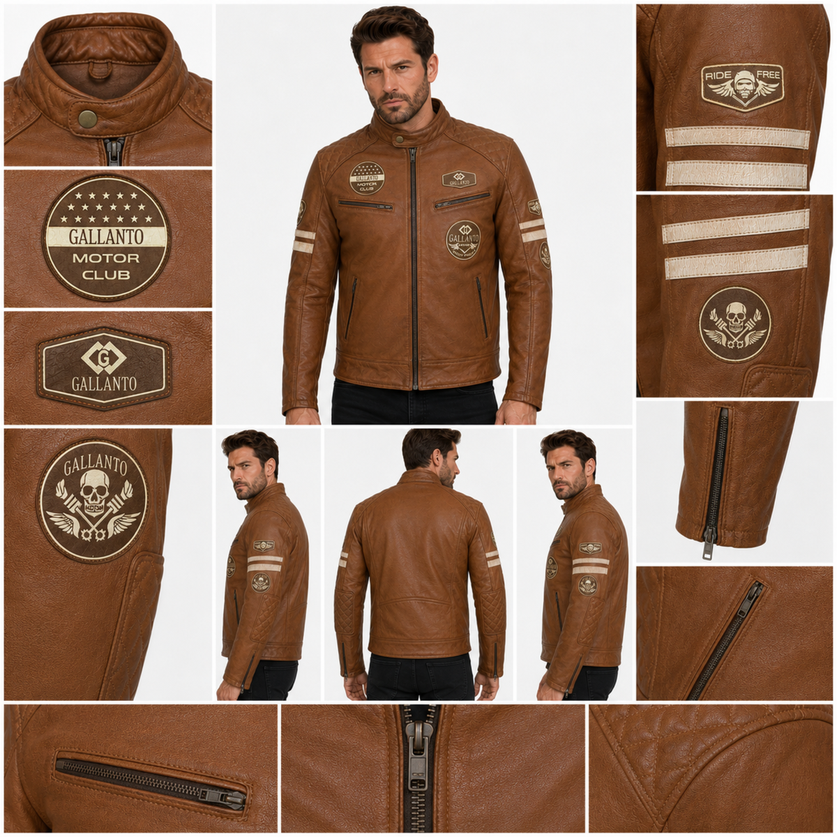 Cowhide Leather Riding Jacket with Classic Stripes
