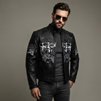 Bike Leather Jackets for Men with Triple Skull Artwork