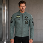 Men’s Leather Biker Jacket with Removable Thermal Lining