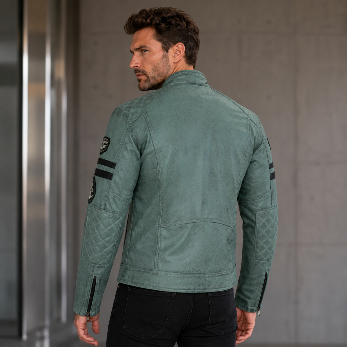 Men’s Leather Biker Jacket with Removable Thermal Lining