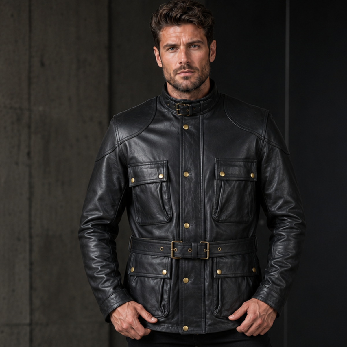 Benjamin Button Men’s Leather Motorcycle Jacket in Classic Long Length