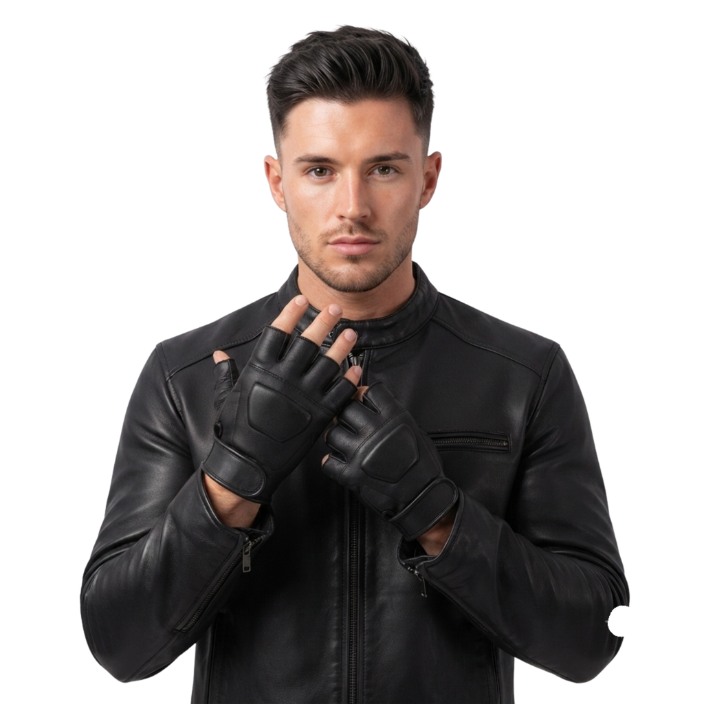 Fingerless Leather Gloves for Men in Nappa Leather