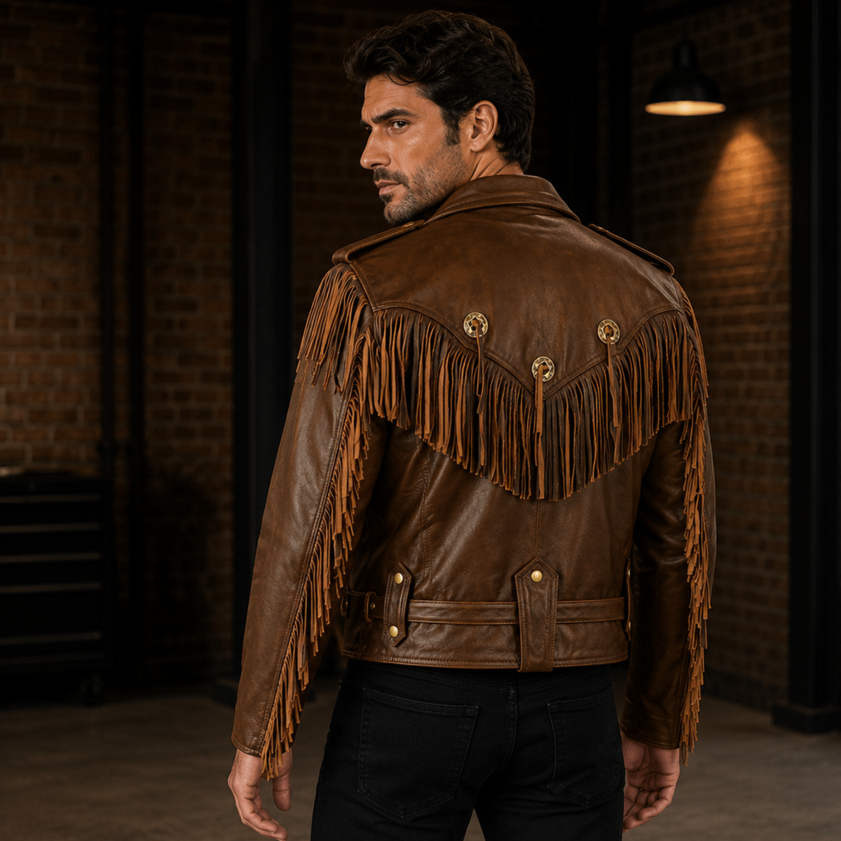 Rustic Vintage Biker Jackets with Fringe and Conchos