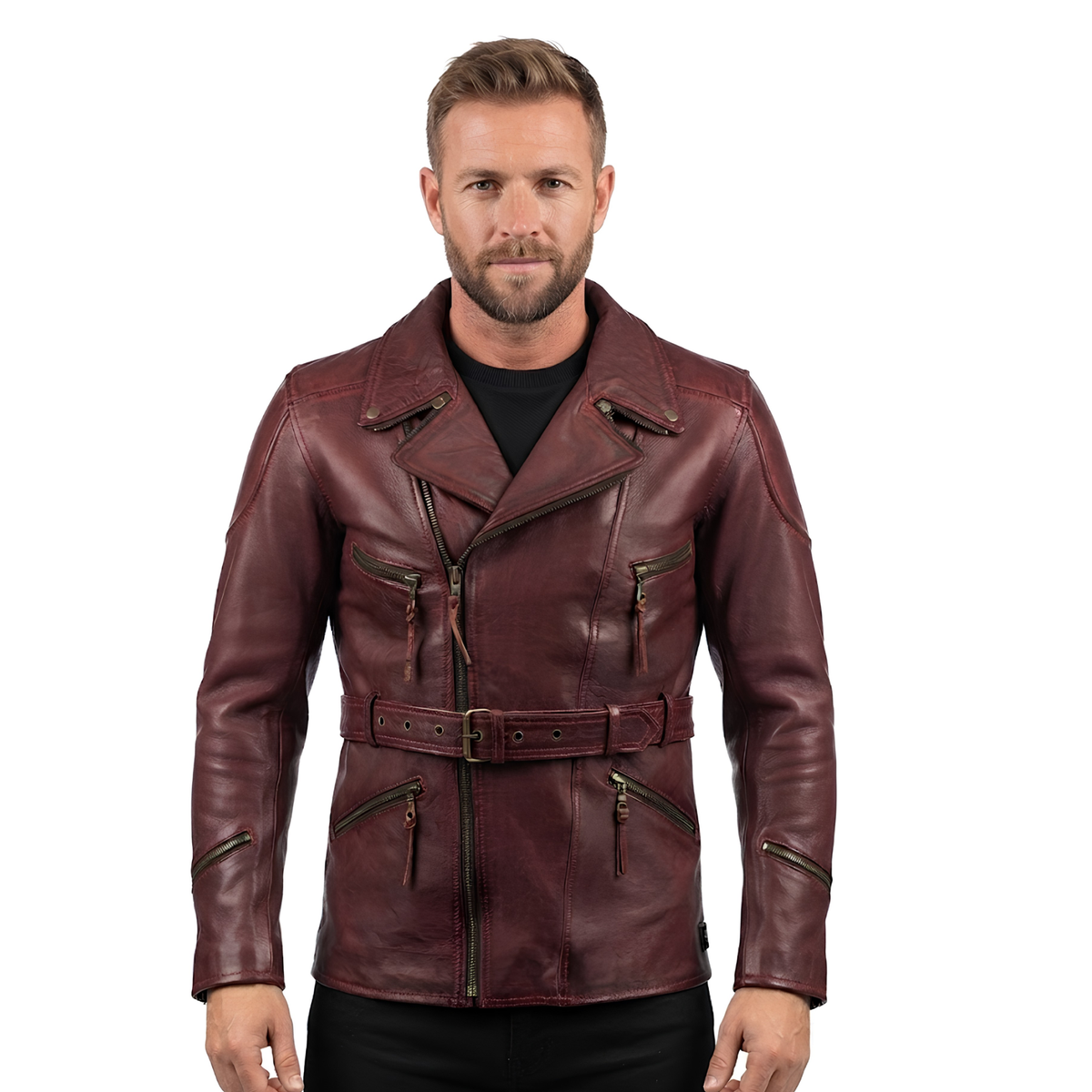 Eddie Leather Racer Jacket with CE Armor and 3-Way Collar Style