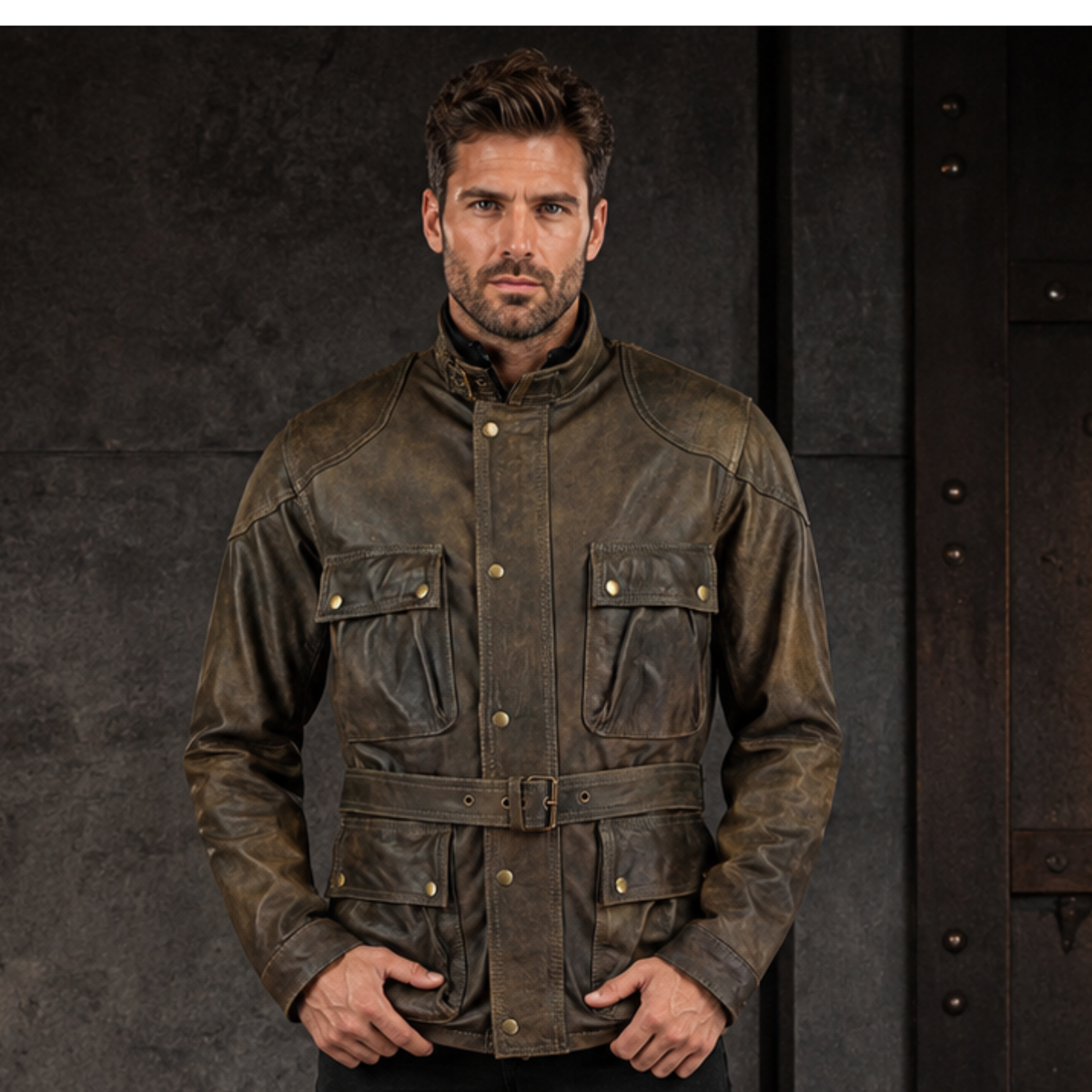 Benjamin Button Men’s Leather Motorcycle Jacket in Classic Long Length