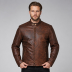 Men’s Leather Motorcycle Jacket with Armor Racer Style