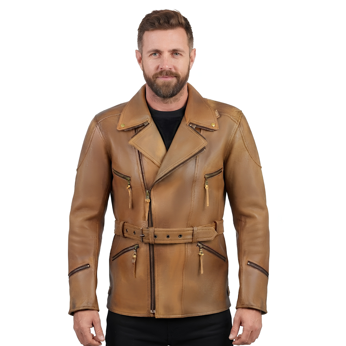 Eddie Leather Racer Jacket with CE Armor and 3-Way Collar Style