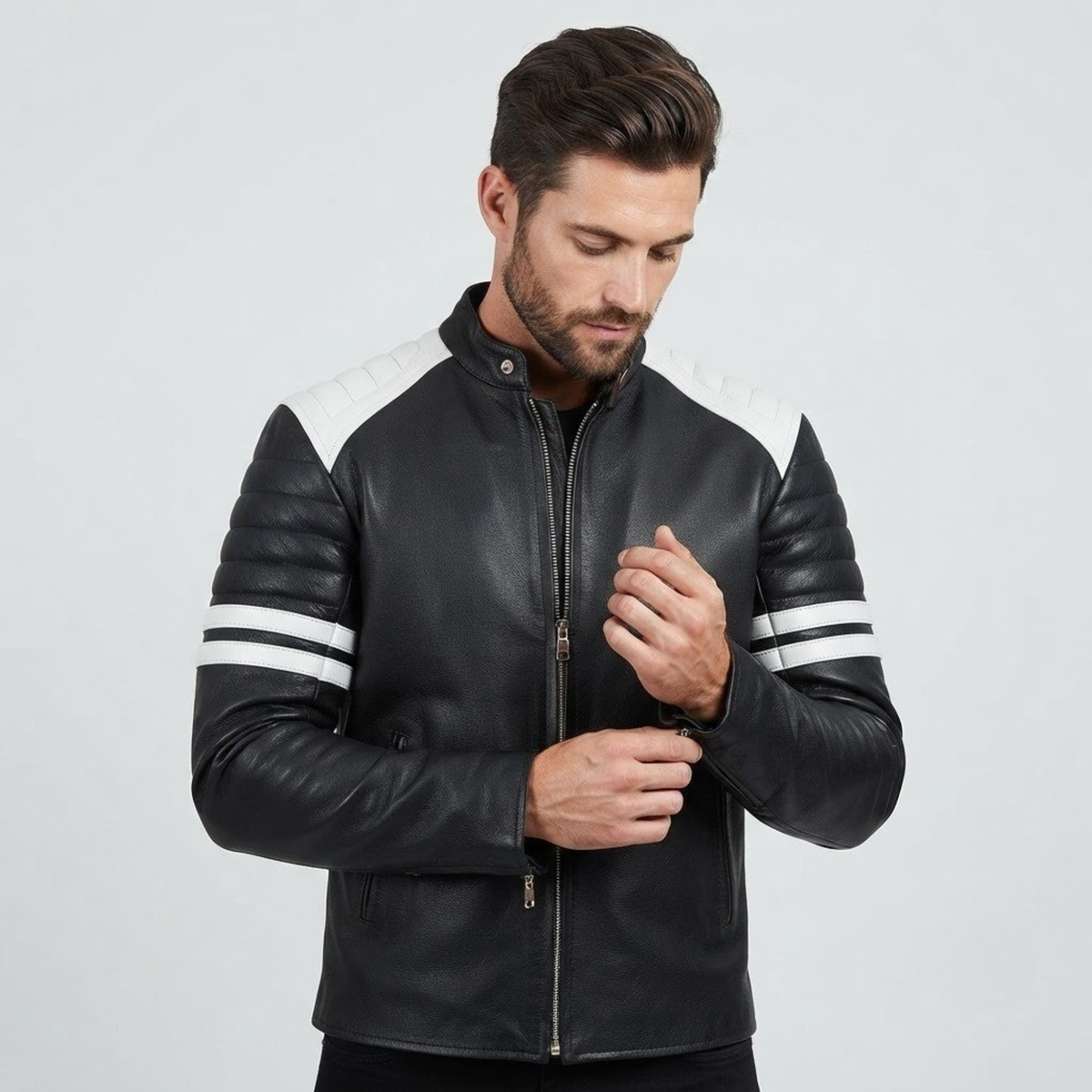Mens Leather Moto Jacket – Fight Club-Inspired Design