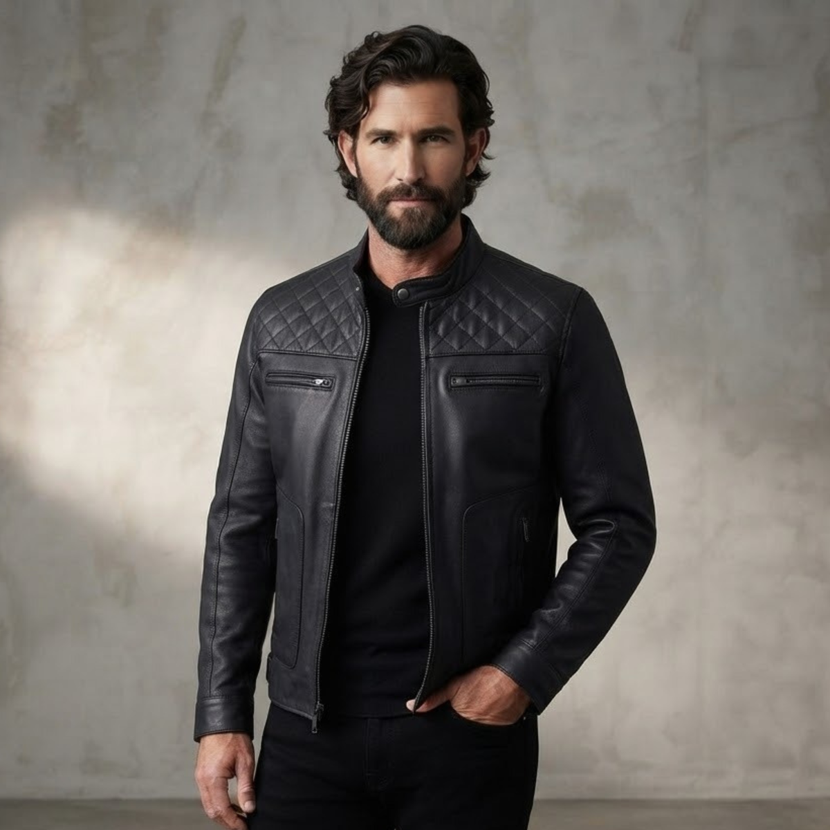 Quilted Cowhide Vintage Biker Jacket for Motorcycle Wear