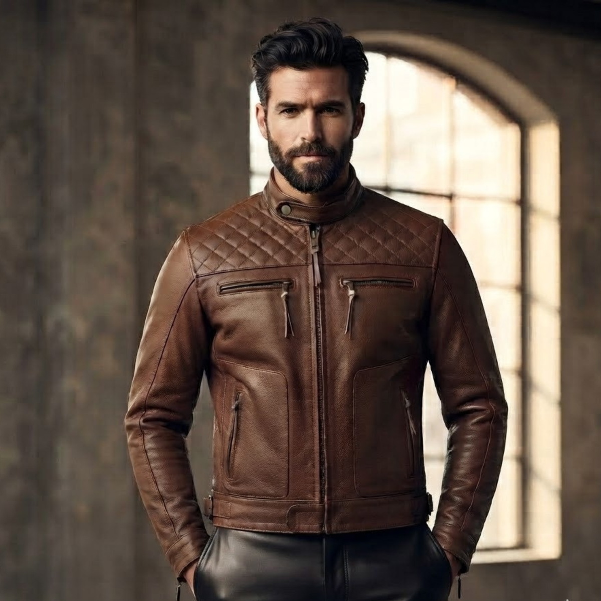 Quilted Cowhide Vintage Biker Jacket for Motorcycle Wear