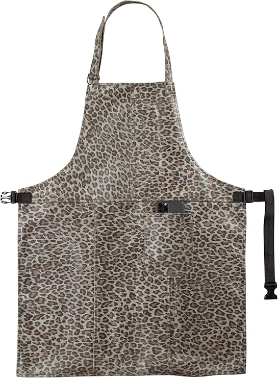 Aprons for Women with Pockets in Leopard Print Leather