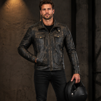 Vintage Grey Cafe Racer Leather Motorcycle Jacket