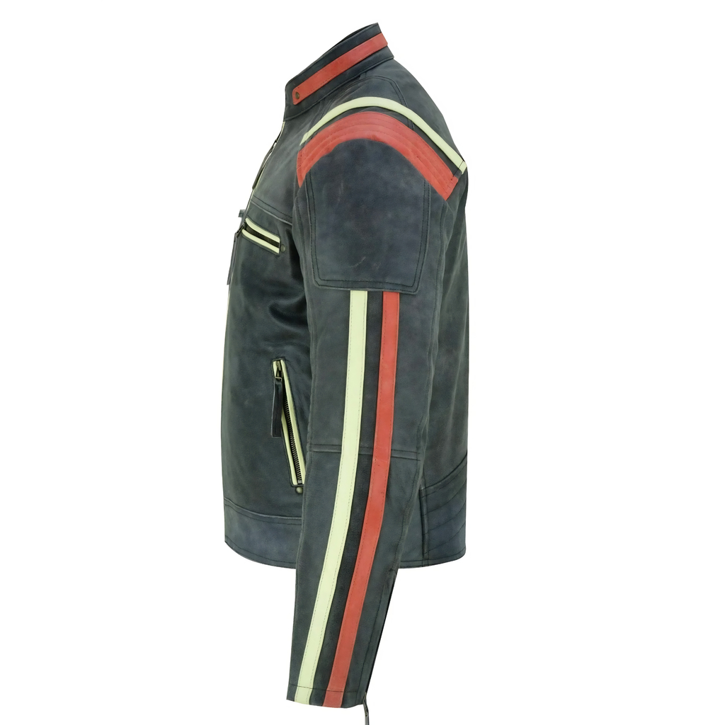 Striped Stonewash Grey Cowhide Motorcycle Jackets