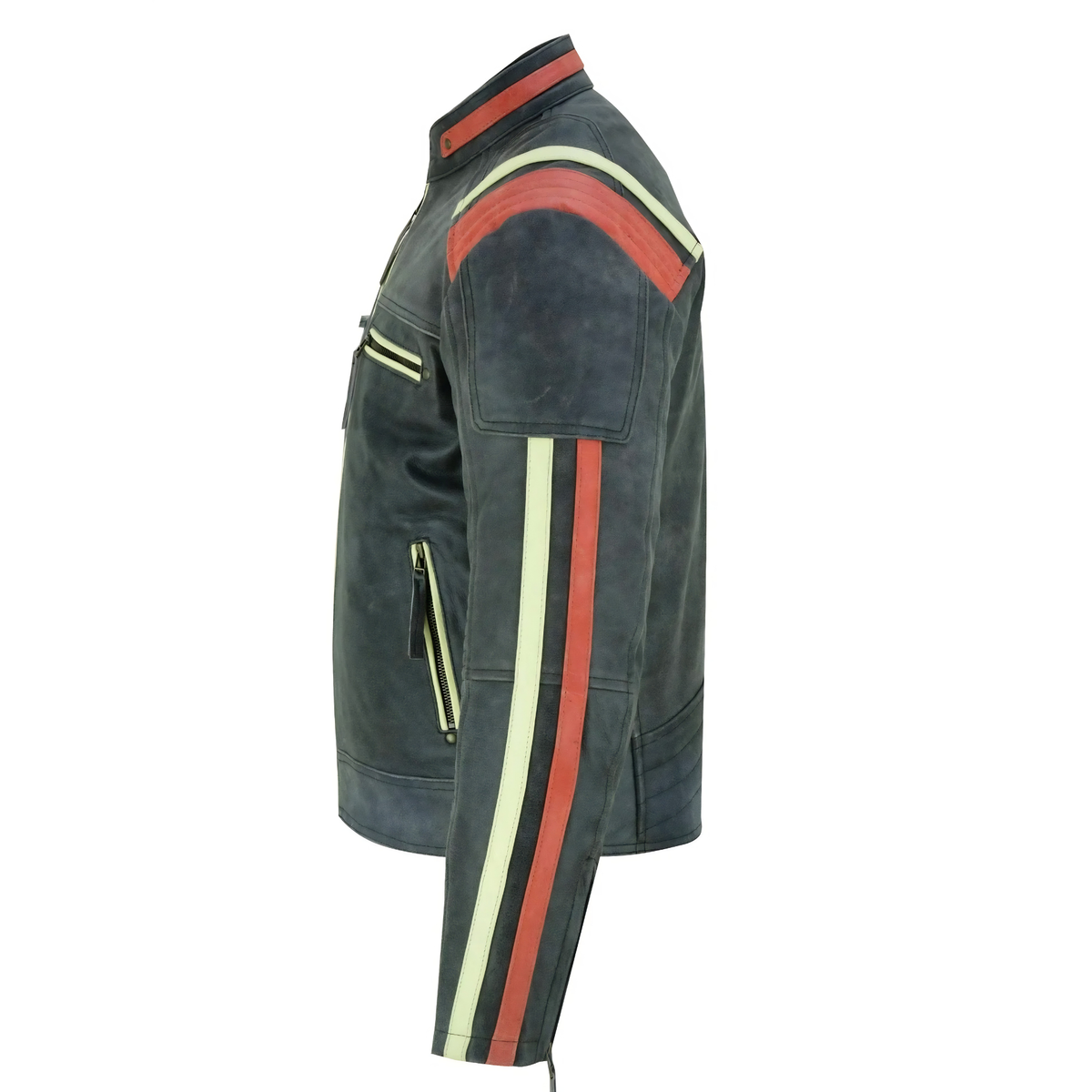 Striped Stonewash Grey Cowhide Motorcycle Jackets
