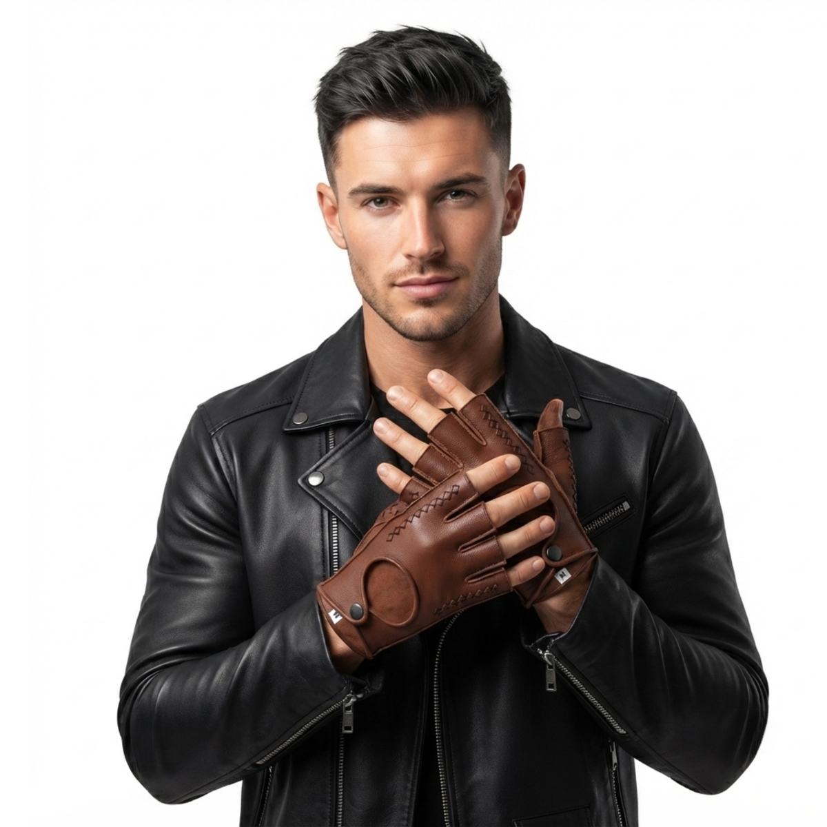 Fingerless Leather Gloves for Men in Nappa Leather