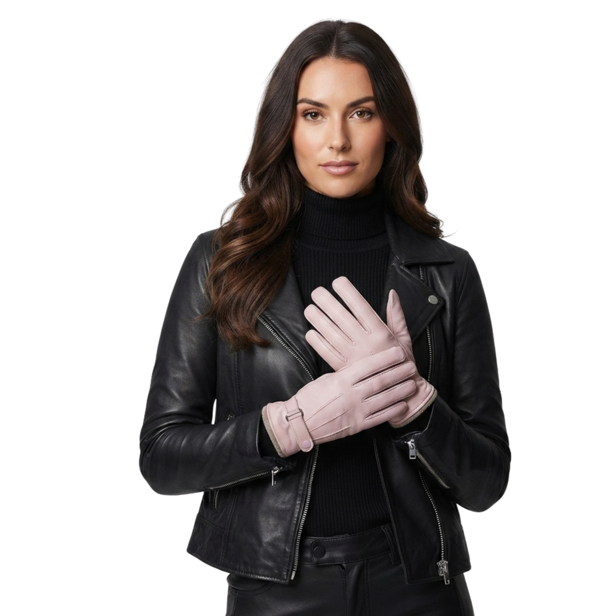 Leather Gloves for Women with Fleece Lining and Cashmere Cuffs